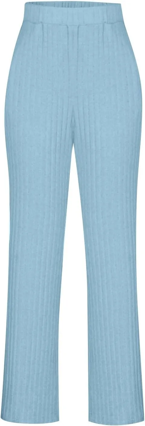 2 Piece Sets for Women Solid Color Stripe V-Neck Long Sleeved Top and Pants Two-Piece Set