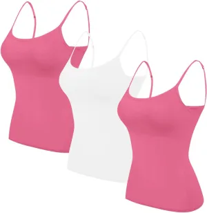 3 Pack Camisole Bras for Petite Women Girls Built in Bra Soft Stretchy Adjustable Strap Camis Tank Tops Undershirt