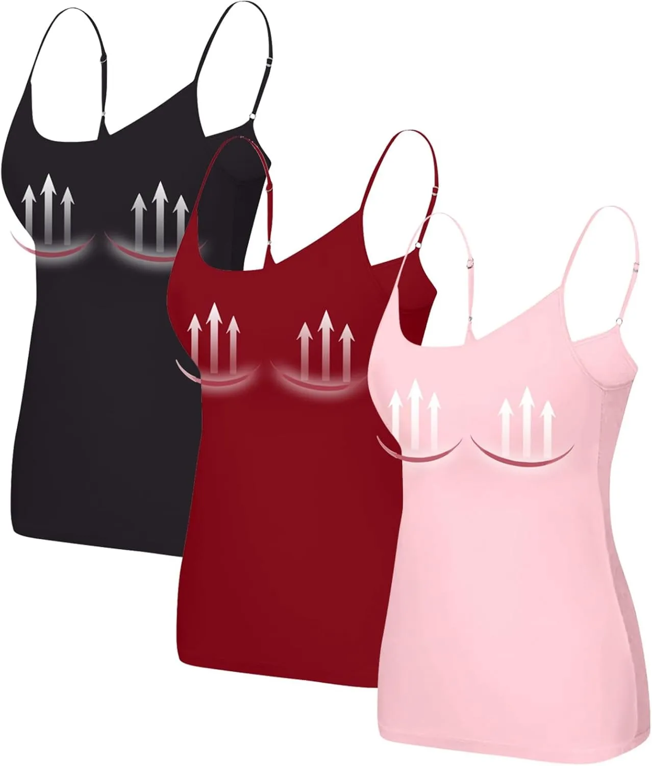 3 Pack Womens Tank Tops with Built in Bra Adjustable Spaghetti Strap Camisole Tanks Basic Padded Shelf Bra Tank Tops