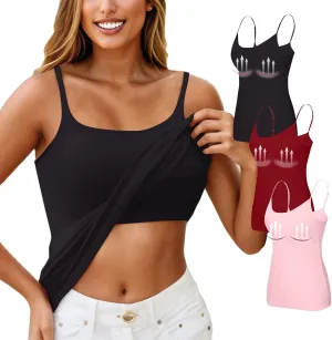 3 Pack Womens Tank Tops with Built in Bra Adjustable Spaghetti Strap Camisole Tanks Basic Padded Shelf Bra Tank Tops