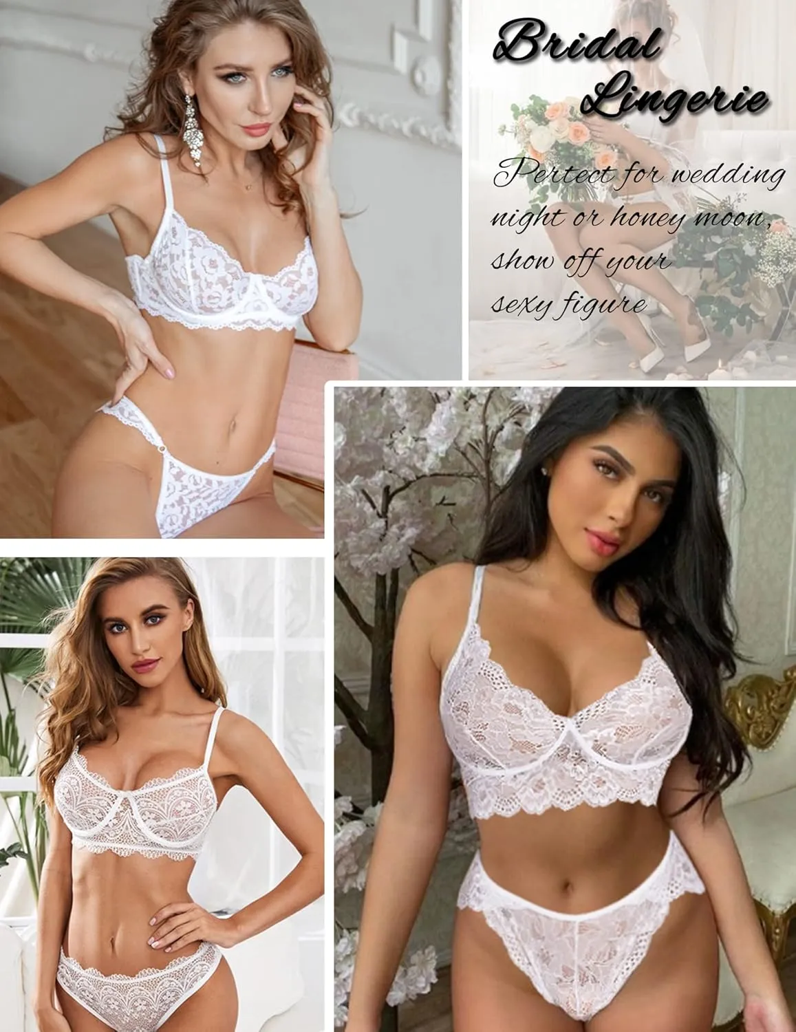 ADOME Women's Lace Lingerie Bra and Panty Set Strappy Babydoll Bodysuit S-XXL