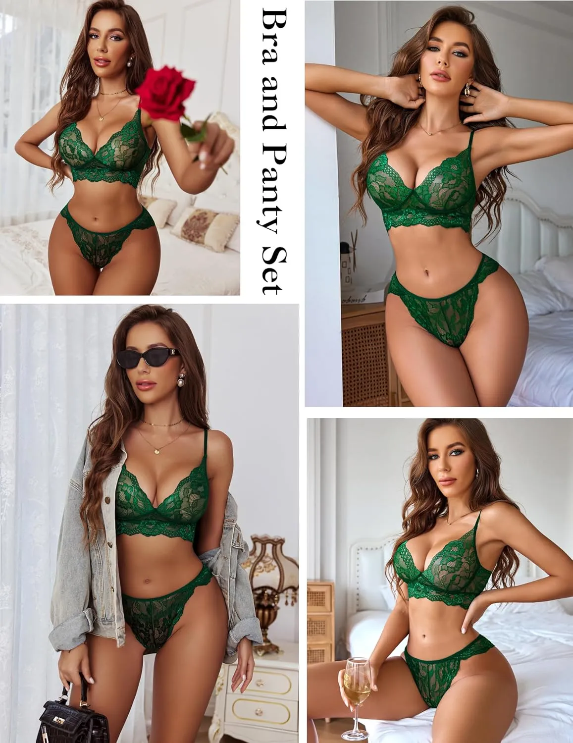 ADOME Women's Lace Lingerie Bra and Panty Set Strappy Babydoll Bodysuit S-XXL