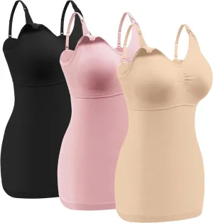 Angelhood Maternity Nursing Tank Tops for Breastfeeding,Womens Nursing Maternity Cami Built in Bra Sleep Bra