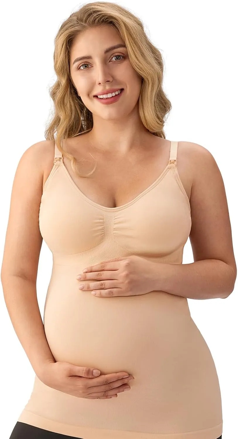 Angelhood Maternity Nursing Tank Tops for Breastfeeding,Womens Nursing Maternity Cami Built in Bra Sleep Bra