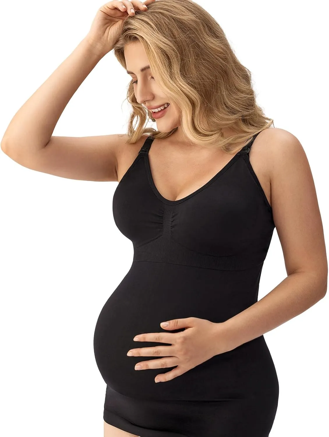 Angelhood Maternity Nursing Tank Tops for Breastfeeding,Womens Nursing Maternity Cami Built in Bra Sleep Bra