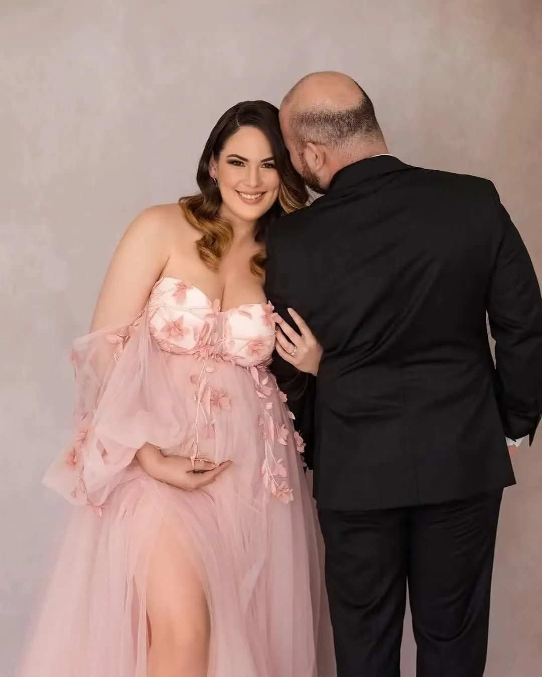 Appliques Tulle Maternity Dress for Photoshoot Long Puffy Sleeve Bridal Lingerie Pregnancy Gown Baby Shower Dress