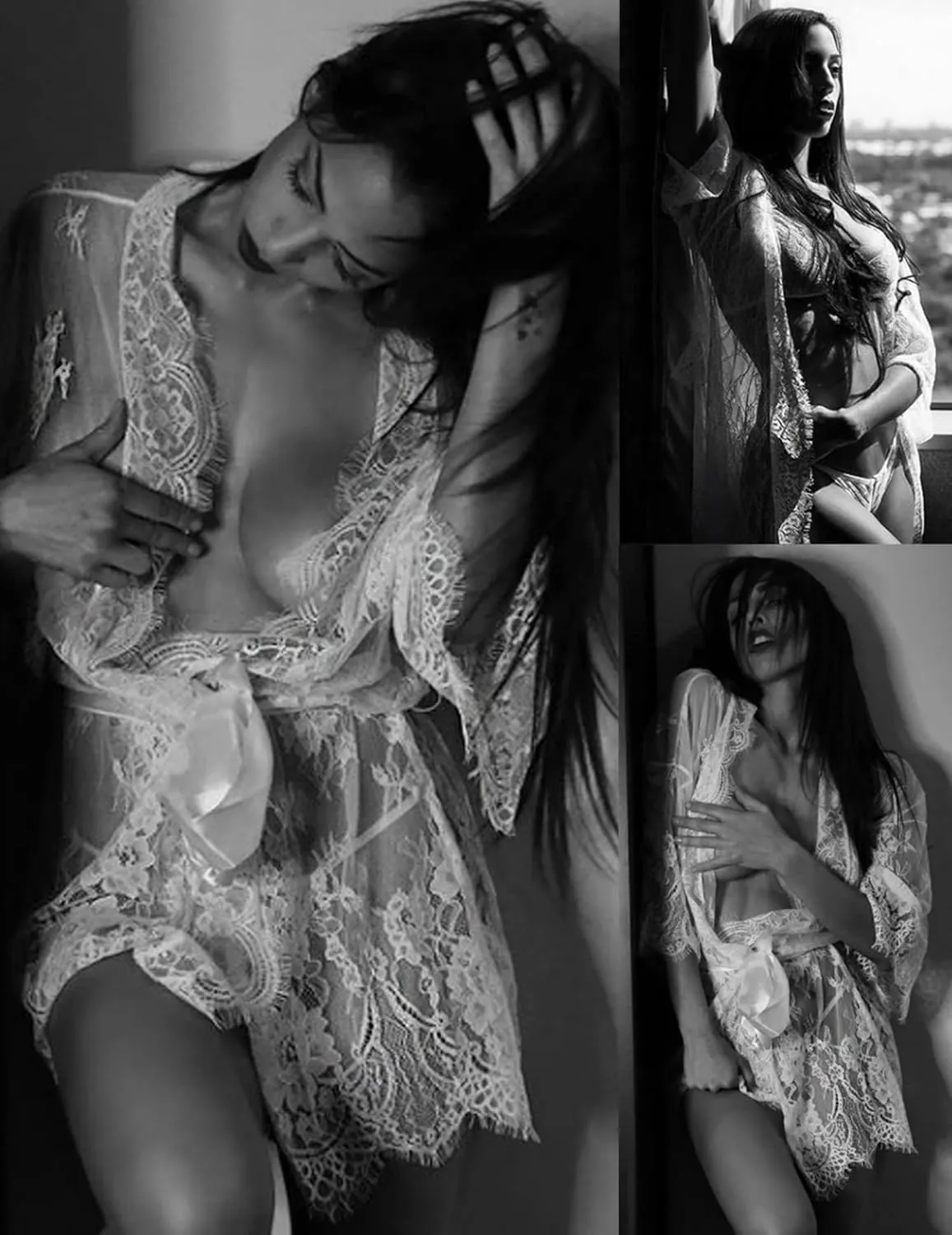 Avidlove Women's Lace Kimono Robe Babydoll Lingerie Mesh Nightgown S-5XL