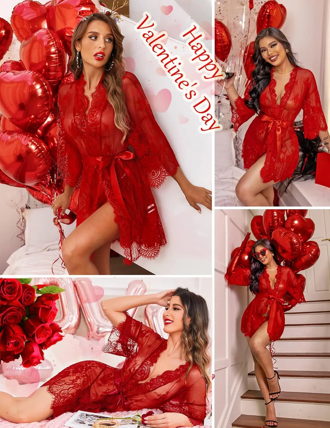 Avidlove Women's Lace Kimono Robe Babydoll Lingerie Mesh Nightgown S-5XL
