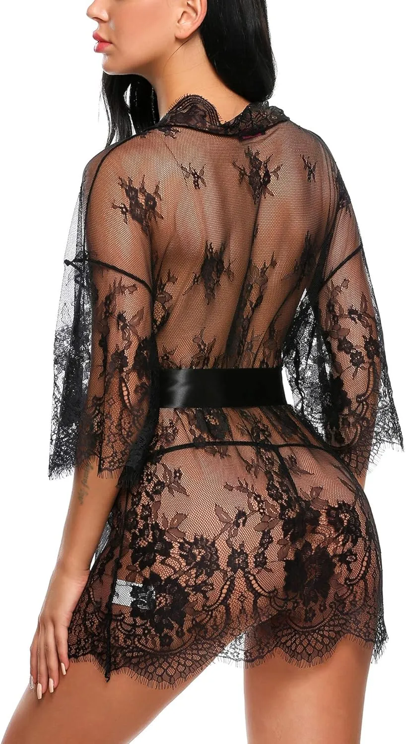 Avidlove Women's Lace Kimono Robe Babydoll Lingerie Mesh Nightgown S-5XL