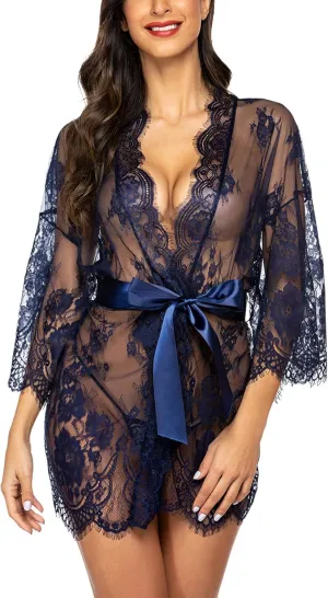 Avidlove Women's Lace Kimono Robe Babydoll Lingerie Mesh Nightgown S-5XL