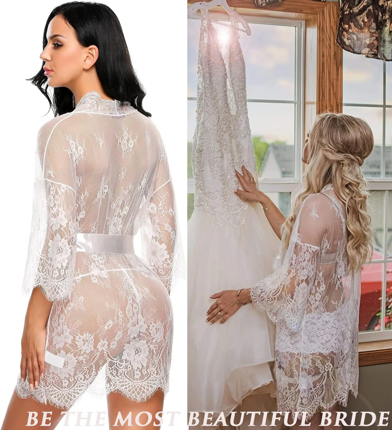Avidlove Women's Lace Kimono Robe Babydoll Lingerie Mesh Nightgown S-5XL