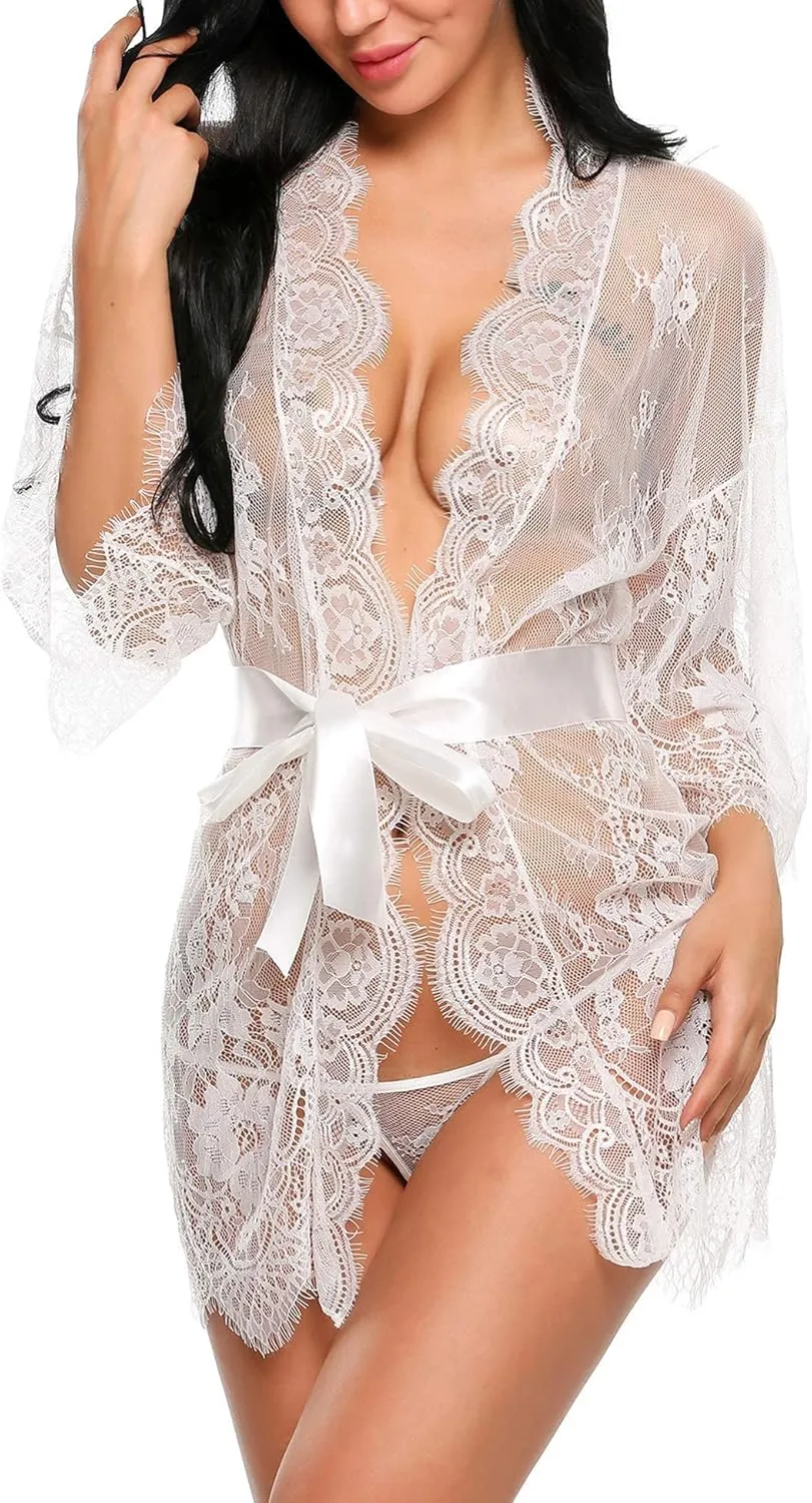 Avidlove Women's Lace Kimono Robe Babydoll Lingerie Mesh Nightgown S-5XL