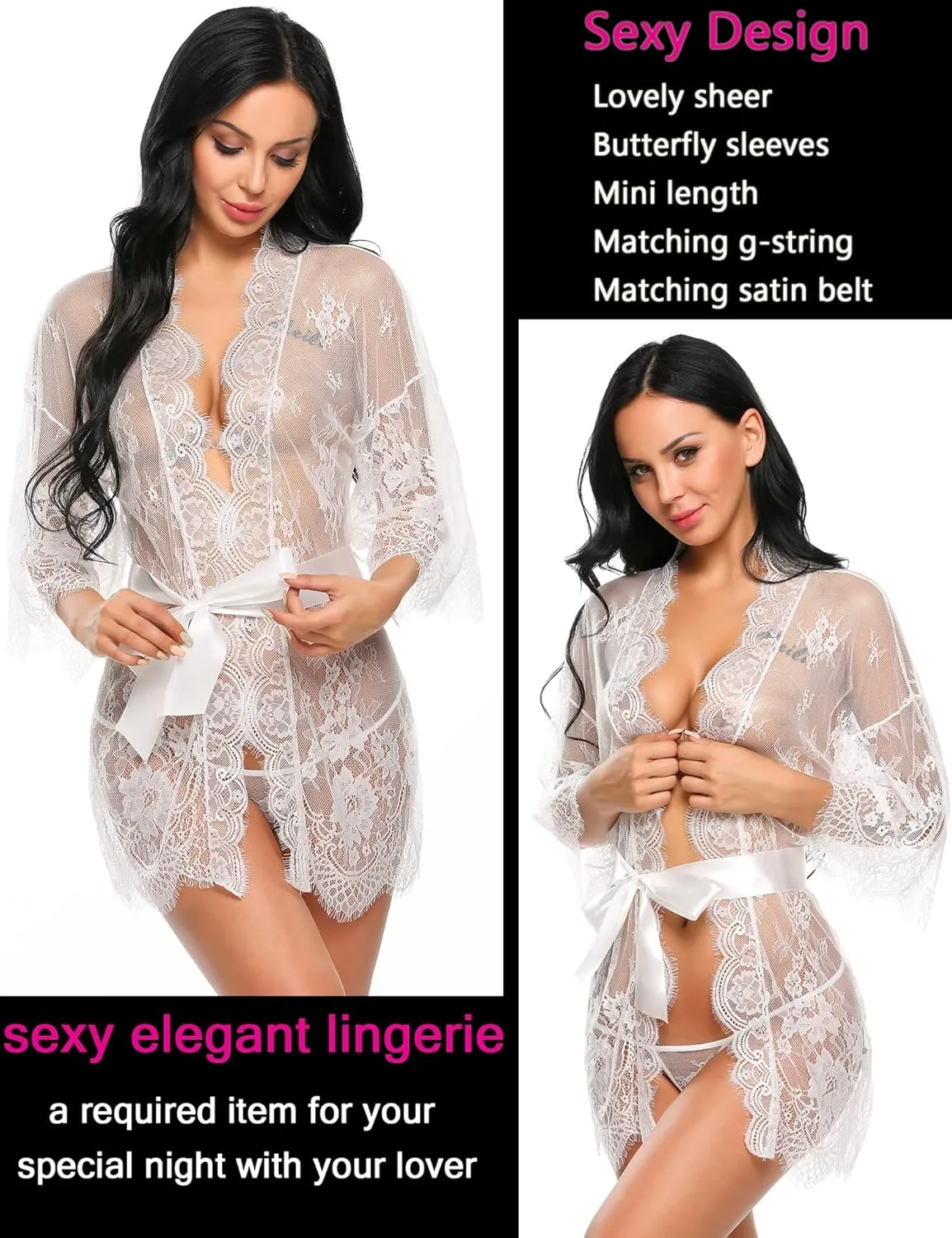 Avidlove Women's Lace Kimono Robe Babydoll Lingerie Mesh Nightgown S-5XL