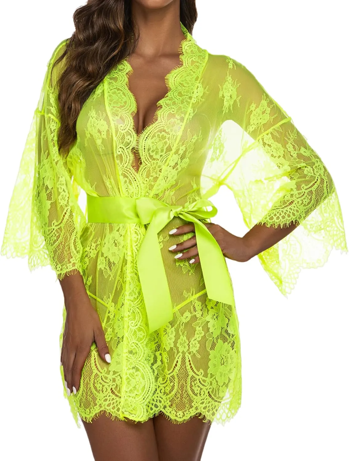 Avidlove Women's Lace Kimono Robe Babydoll Lingerie Mesh Nightgown S-5XL