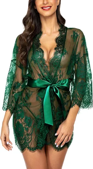 Avidlove Women's Lace Kimono Robe Babydoll Lingerie Mesh Nightgown S-5XL