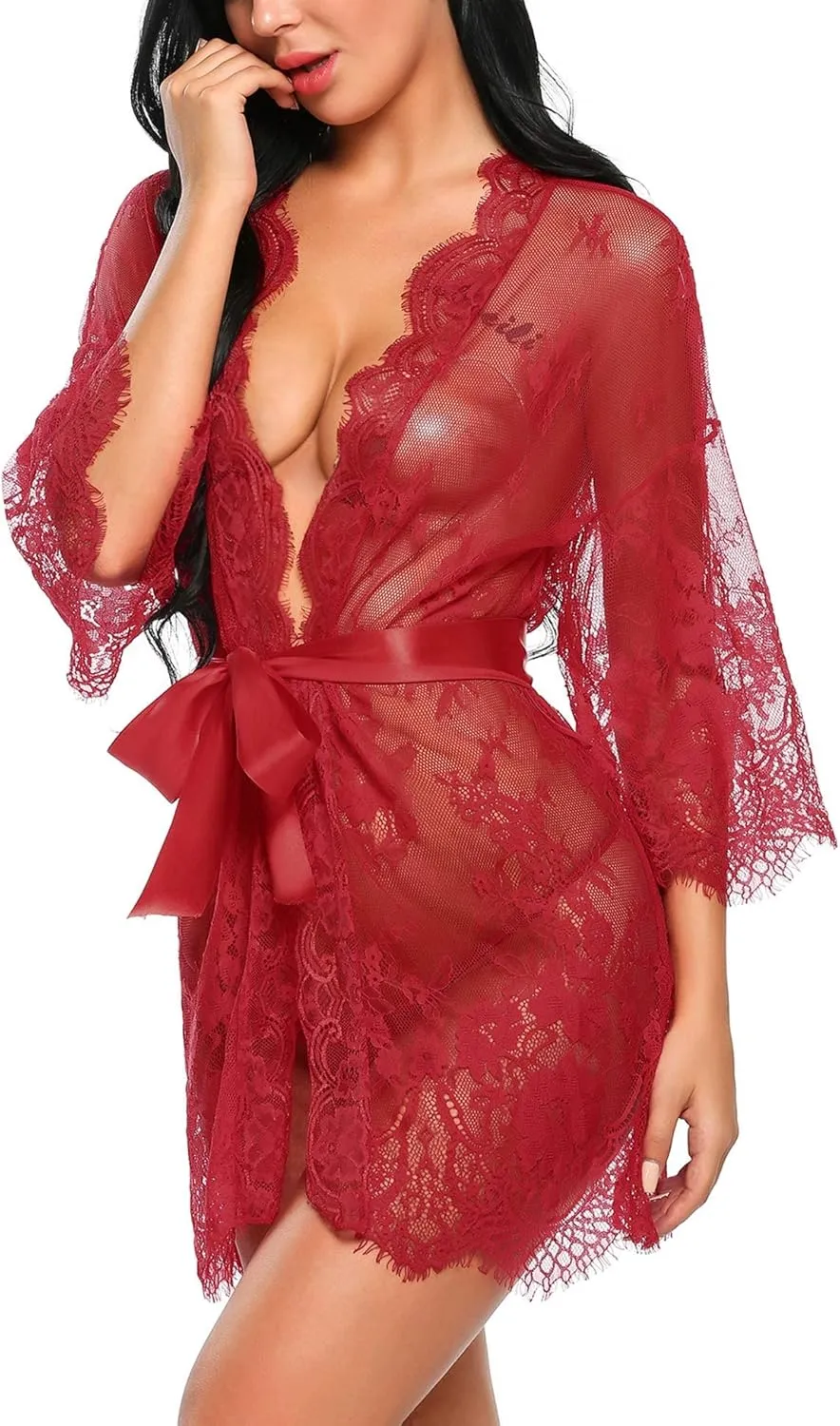Avidlove Women's Lace Kimono Robe Babydoll Lingerie Mesh Nightgown S-5XL