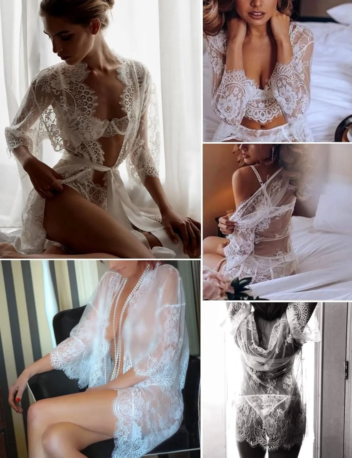 Avidlove Women's Lace Kimono Robe Babydoll Lingerie Mesh Nightgown S-5XL