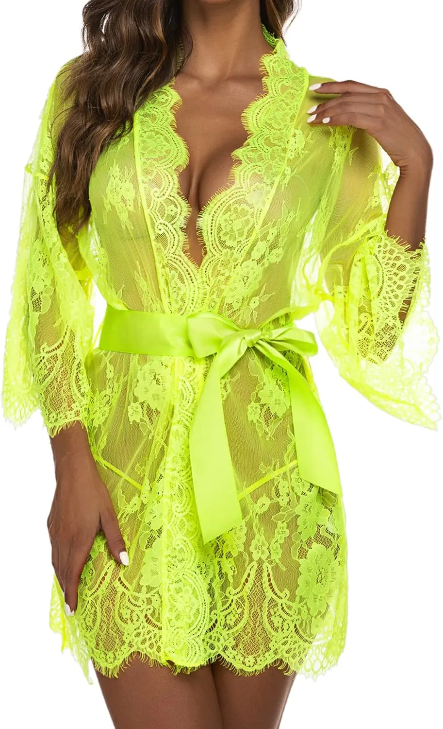 Avidlove Women's Lace Kimono Robe Babydoll Lingerie Mesh Nightgown S-5XL