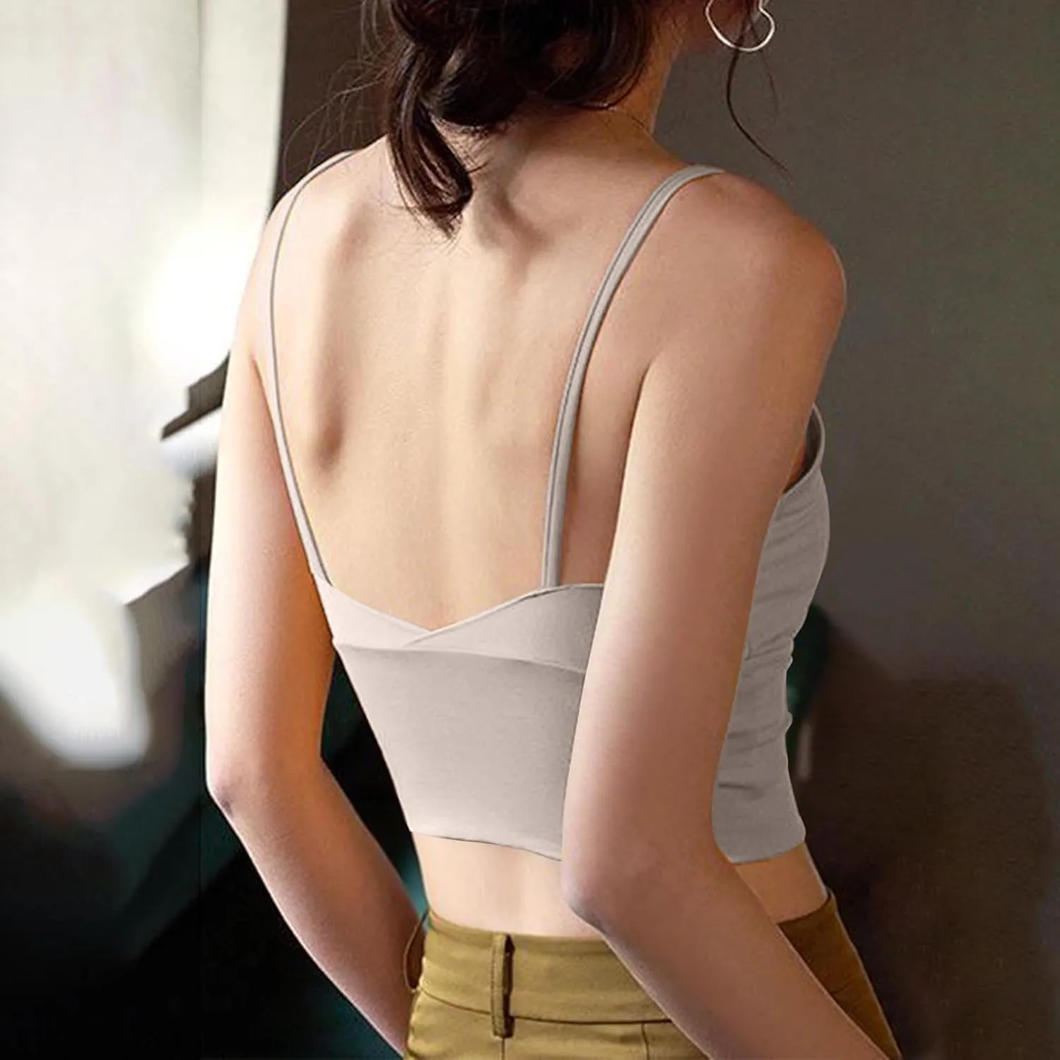 Bra Cami Tank with Built in Bra Sleeveless Lightweight Summer Cooling Tanks Tops V Neck Padded Undershirts for Women