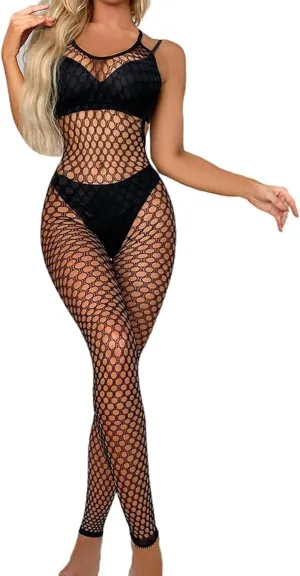 Buitifo Womens Fishnet Bodystocking Plus Size Crotchless Bodysuit Sexy Tights Soft Nightwear Lingerie