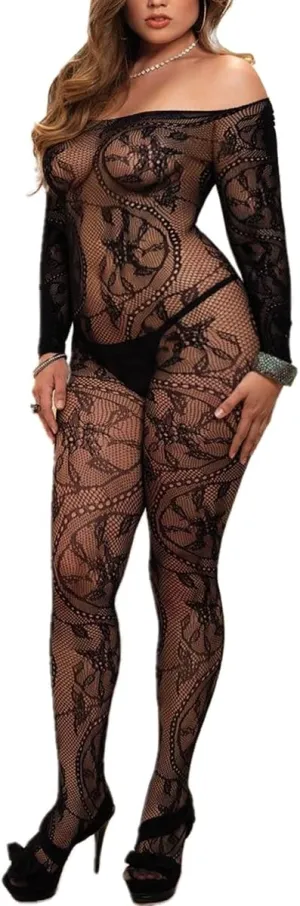 Buitifo Womens Fishnet Bodystocking Plus Size Crotchless Bodysuit Sexy Tights Soft Nightwear Lingerie