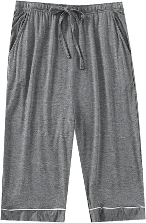 Cambkatl Men's Comfy Modal Cropped Lounge Pants Elastic Waist Loose Drawstring Pjs Bottoms Summer Thin Sleepwear