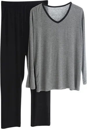 Cambkatl Men's Modal Soft Pajamas Sets Pullover Long Sleeve V Neck T-Shirt Comfy Pjs Pants 2 Piece Sleepwear Lounge Outfits