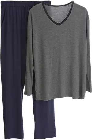 Cambkatl Men's Modal Soft Pajamas Sets Pullover Long Sleeve V Neck T-Shirt Comfy Pjs Pants 2 Piece Sleepwear Lounge Outfits