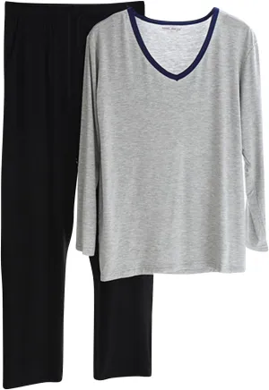 Cambkatl Men's Modal Soft Pajamas Sets Pullover Long Sleeve V Neck T-Shirt Comfy Pjs Pants 2 Piece Sleepwear Lounge Outfits