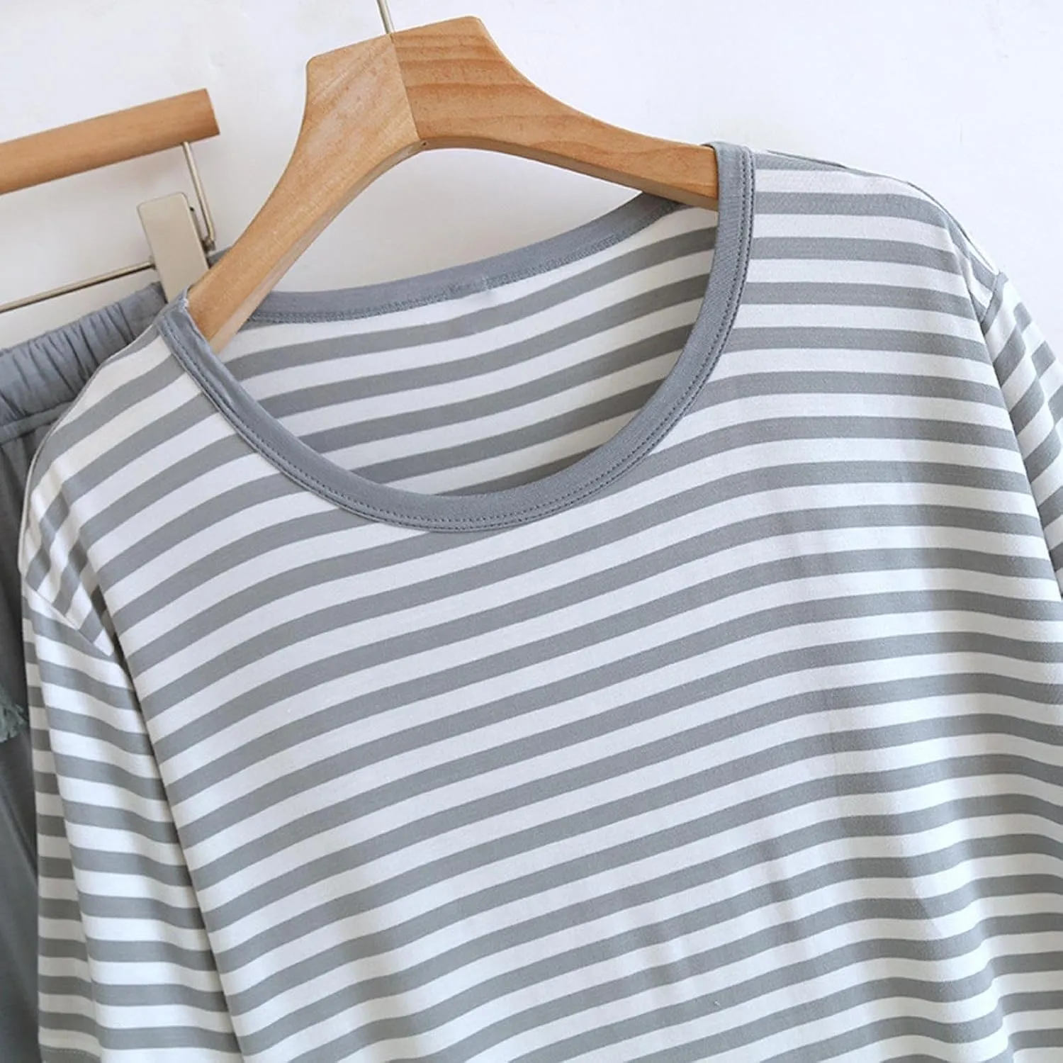 Cambkatl Men's Summer Pajamas Sets Casual Striped Short Sleeve T-Shirt Comfy Pjs Pants 2 Piece Sleepwear Lounge Outfits