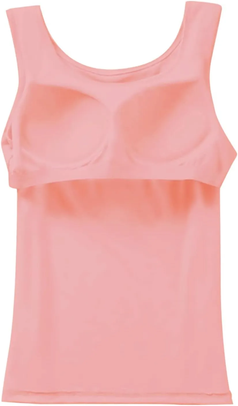 Camisole Tops with Built in Bra for Women Summer Casual Loose Chest Pad Vest Running Layering Yoga Outfits Cami Shirts
