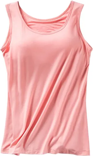 Camisole Tops with Built in Bra for Women Summer Casual Loose Chest Pad Vest Running Layering Yoga Outfits Cami Shirts