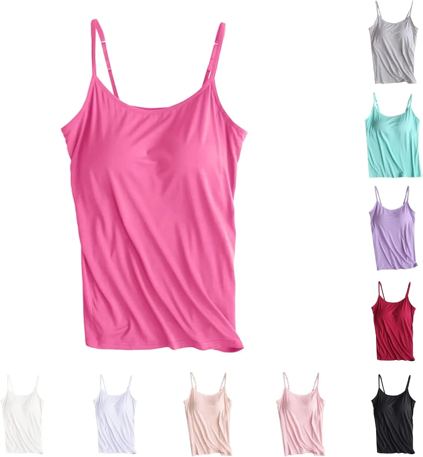 Camisole Tops with Built in Bra for Women Summer Casual Loose Chest Pad Vest Yoga Outfits Undershirts Cami Shirts