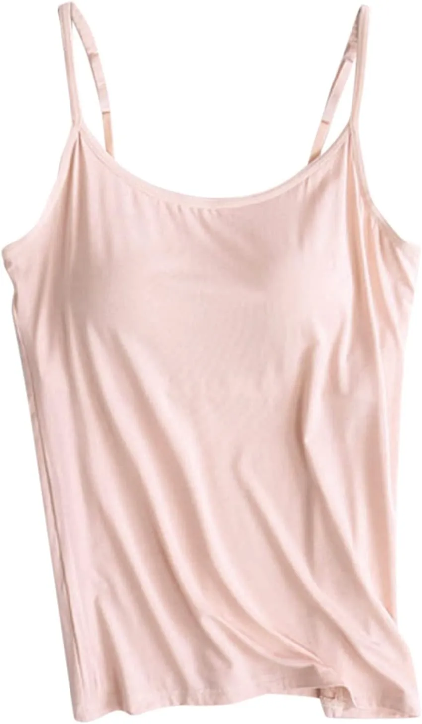 Camisole Tops with Built in Bra for Women Summer Casual Loose Chest Pad Vest Yoga Outfits Undershirts Cami Shirts