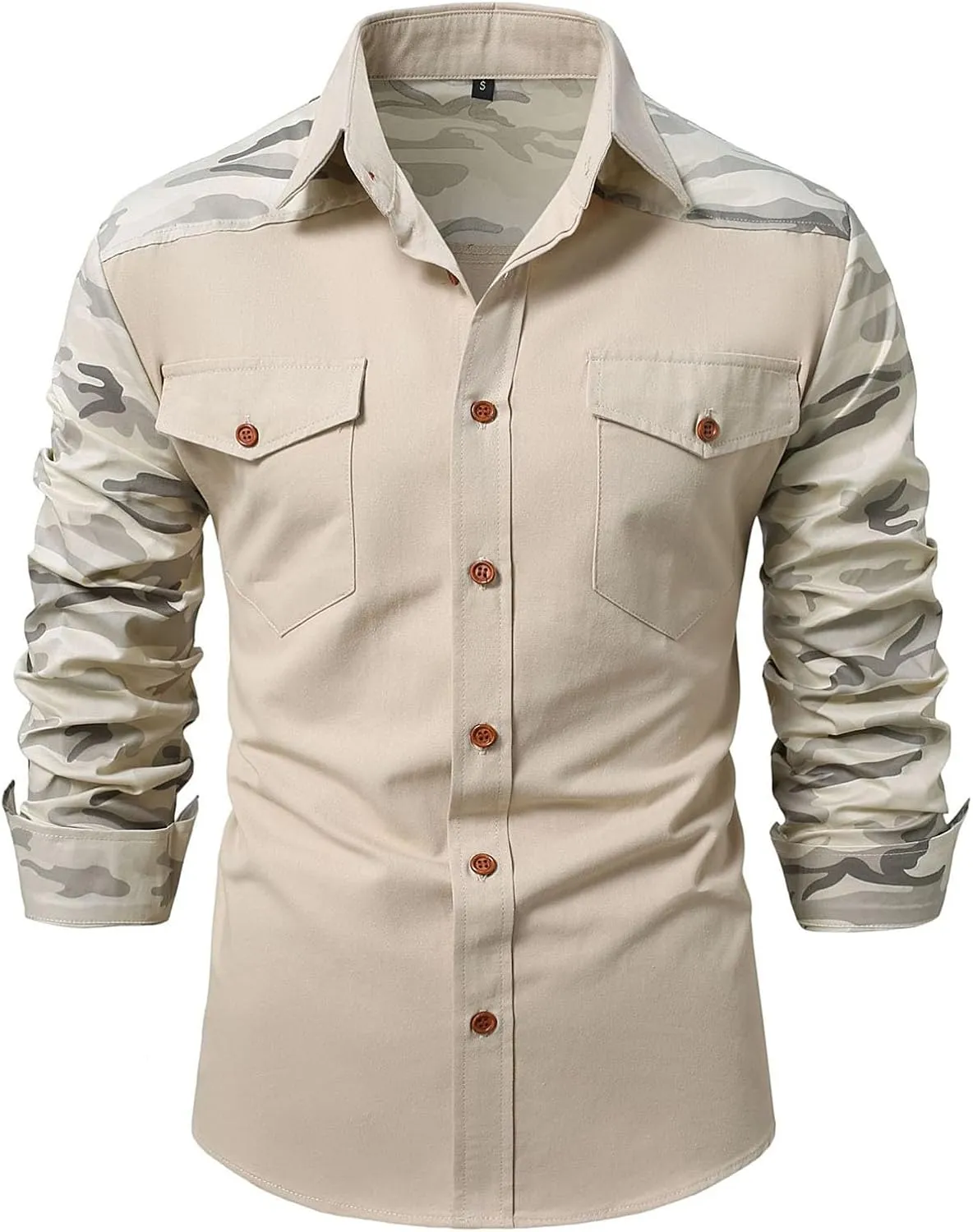 Camo Cargo Shirts for Men Long Sleeve Lightweight Button Down Military Hiking Shirts Sun Protection Fishing Shirt
