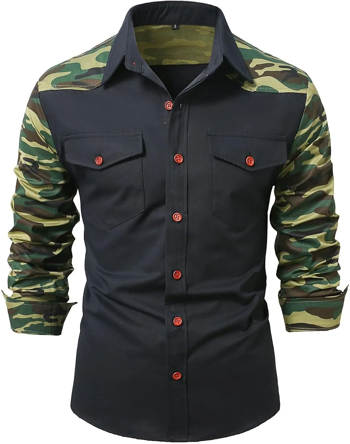 Camo Cargo Shirts for Men Long Sleeve Lightweight Button Down Military Hiking Shirts Sun Protection Fishing Shirt