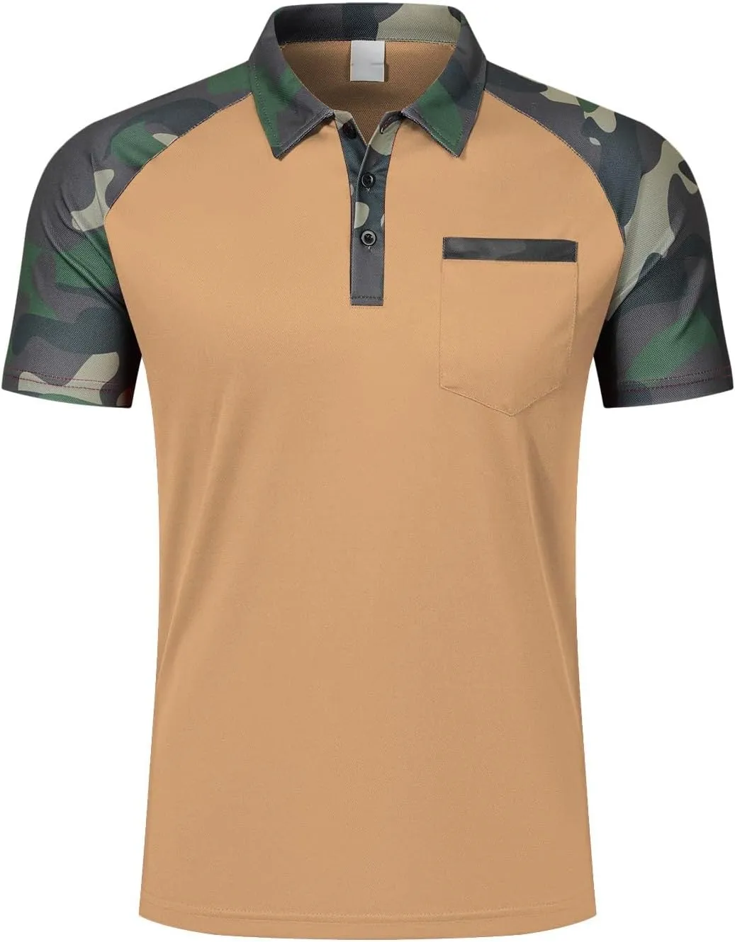 Camouflage Polo T Shirts for Men Slim Fit Raglan Short Sleeve Half Button Tactical Golf Shirts Tennis Muscle Shirt