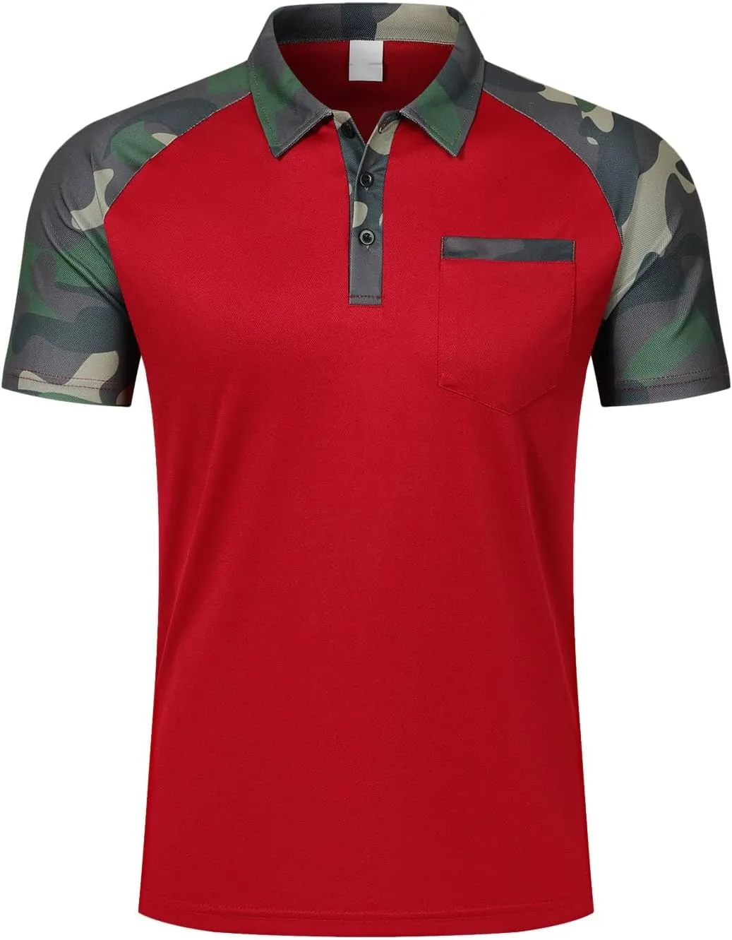 Camouflage Polo T Shirts for Men Slim Fit Raglan Short Sleeve Half Button Tactical Golf Shirts Tennis Muscle Shirt