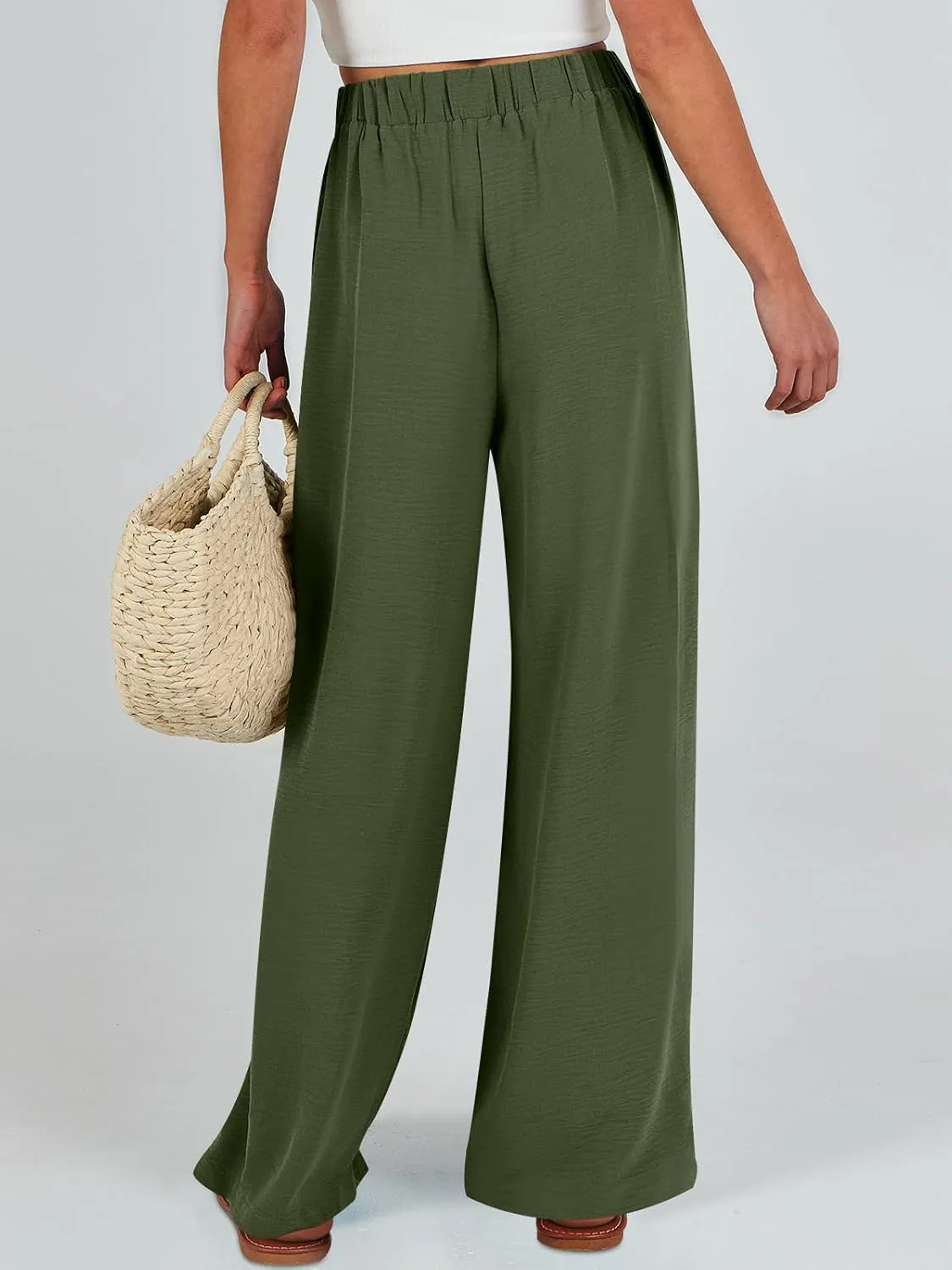 Caracilia Women Wide Leg Palazzo Pants Summer High Waist Flowy Casual Trousers Loose Lounge Beach Travel Vacation Clothes