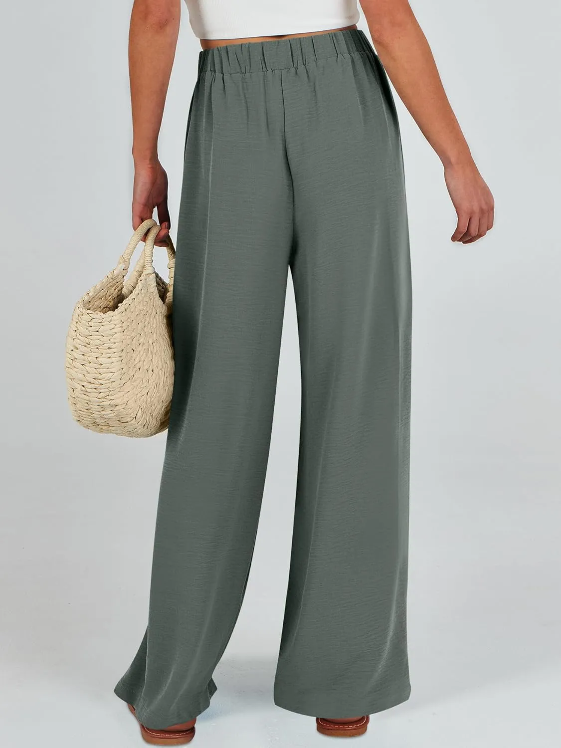 Caracilia Women Wide Leg Palazzo Pants Summer High Waist Flowy Casual Trousers Loose Lounge Beach Travel Vacation Clothes