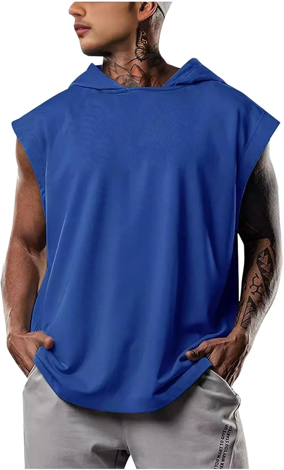 Casual Men Workout Tank Tops Cap Sleeve Hoody Shirts Muscle Fit Pullover Basic Shirt Running Active Solid Tees