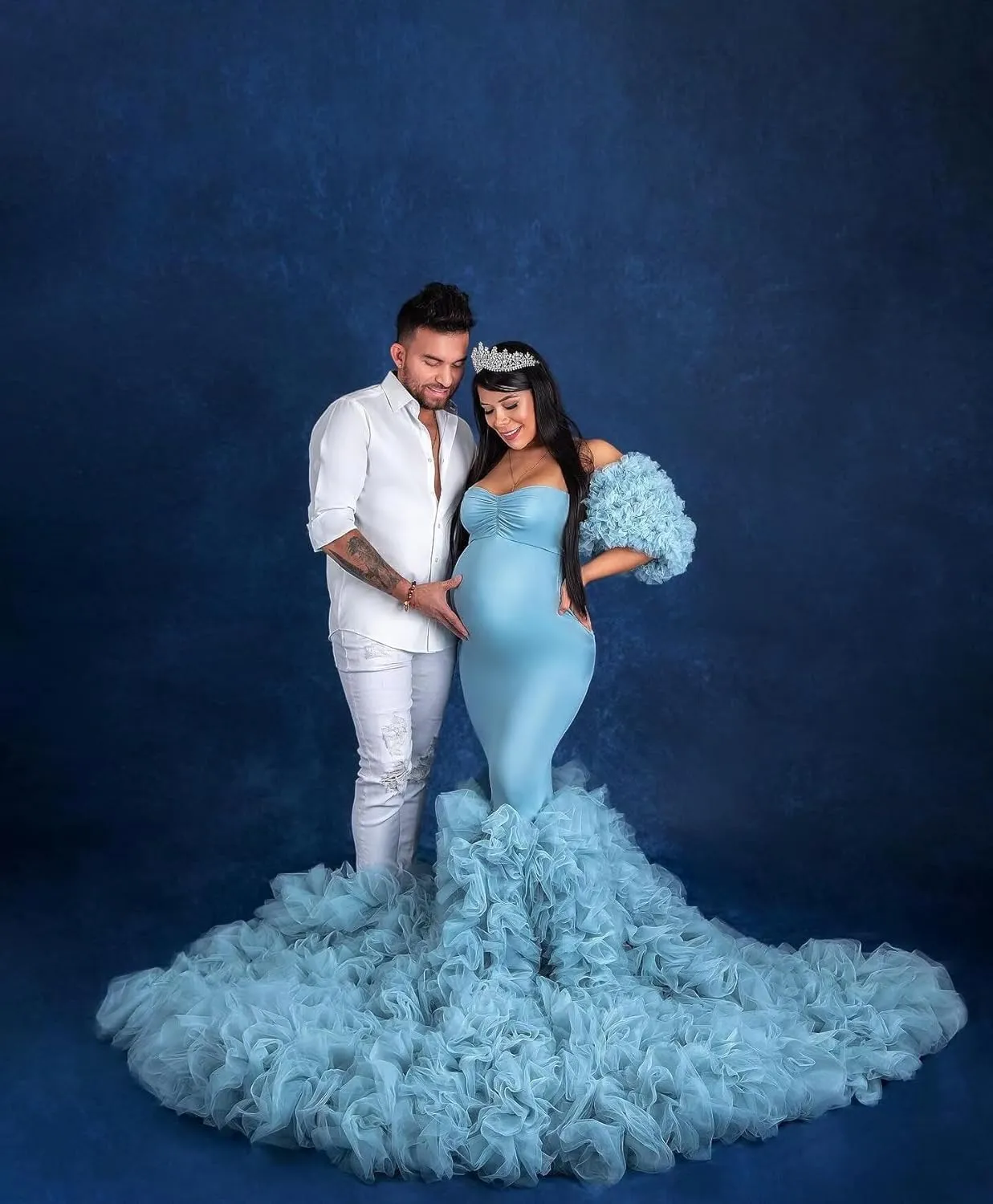 Changuan Puffy Maternity Dress for Photoshoot Tulle Bridal Robes Ruffle Mermaid Pregnancy Gowns Baby Shower Dress