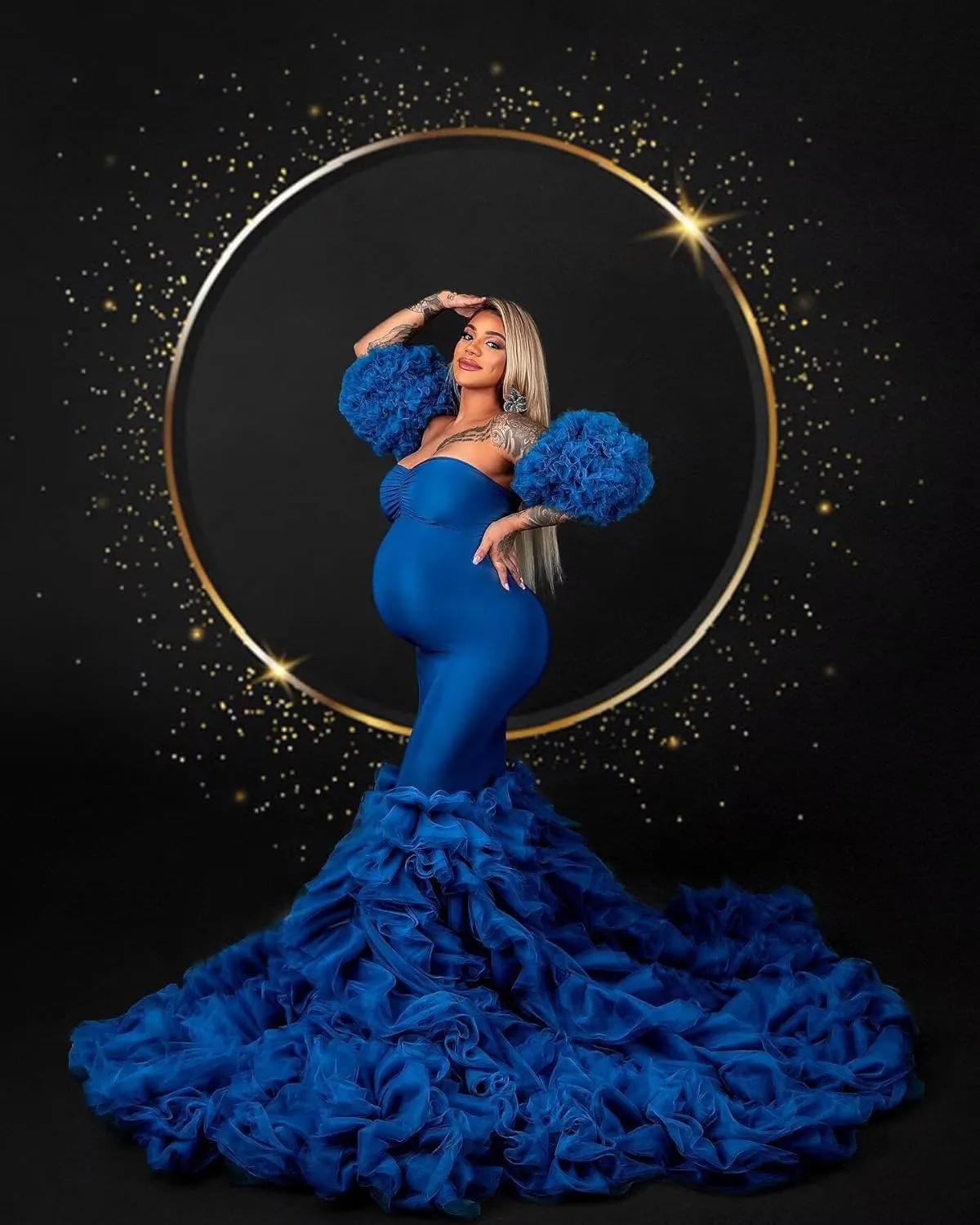 Changuan Puffy Maternity Dress for Photoshoot Tulle Bridal Robes Ruffle Mermaid Pregnancy Gowns Baby Shower Dress