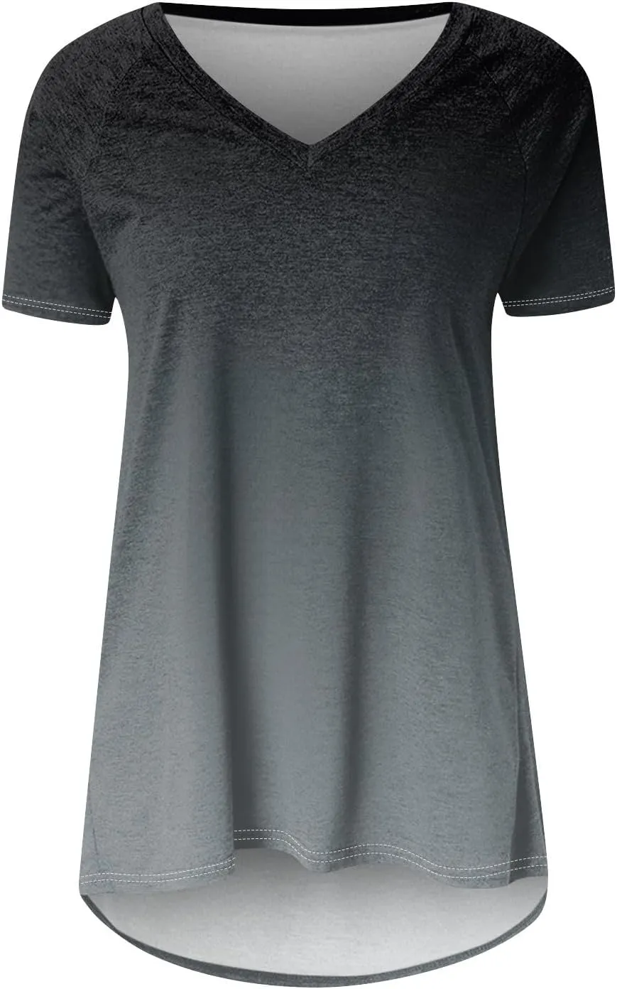 COTECRAM Women's Tops Short Sleeve Dressy Casual Plus Size Tunic Tops to Wear with Leggings V Neck T-Shirt Loose Fit Blouse