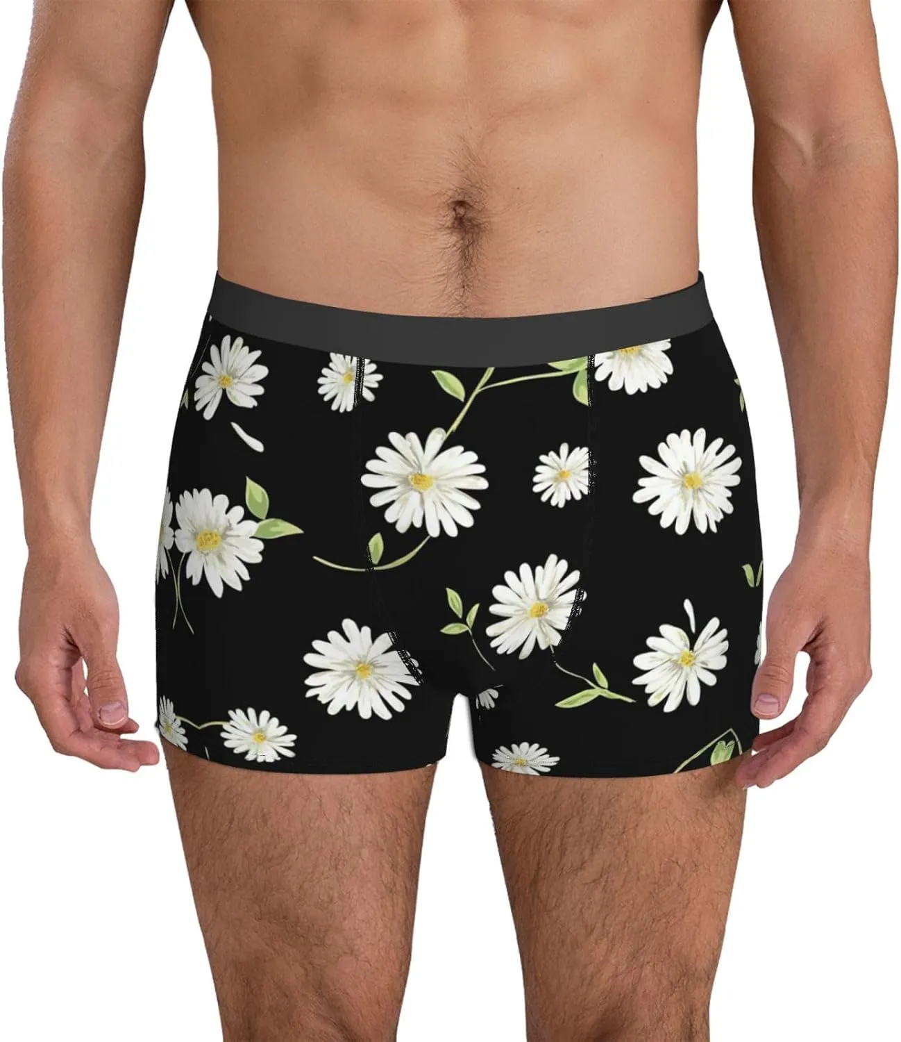daisy Print Unique Men Boxer Briefs Breathable Stretch Underwear Briefs for Comfort Briefs