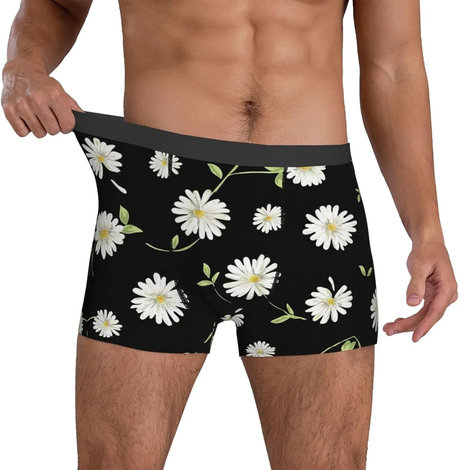 daisy Print Unique Men Boxer Briefs Breathable Stretch Underwear Briefs for Comfort Briefs