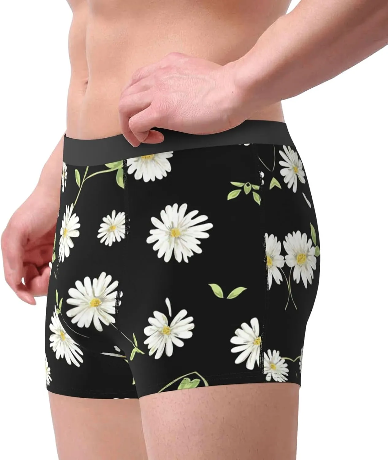 daisy Print Unique Men Boxer Briefs Breathable Stretch Underwear Briefs for Comfort Briefs