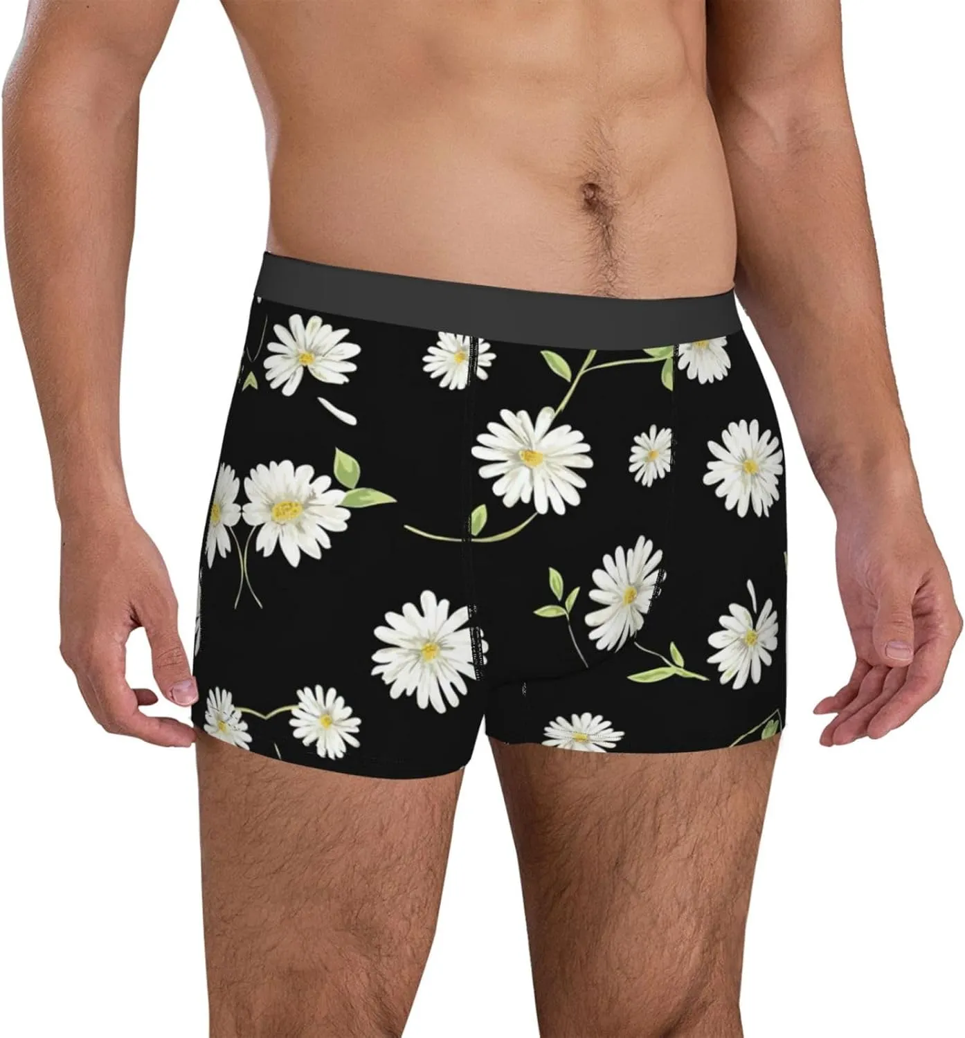 daisy Print Unique Men Boxer Briefs Breathable Stretch Underwear Briefs for Comfort Briefs