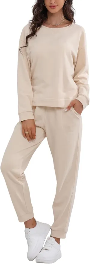 DAVID ARCHY Cotton Womens Pajama Sets Soft Comfy Pajamas For Women Set Round Neck Long Sleeve Top and Pants Sleepwear