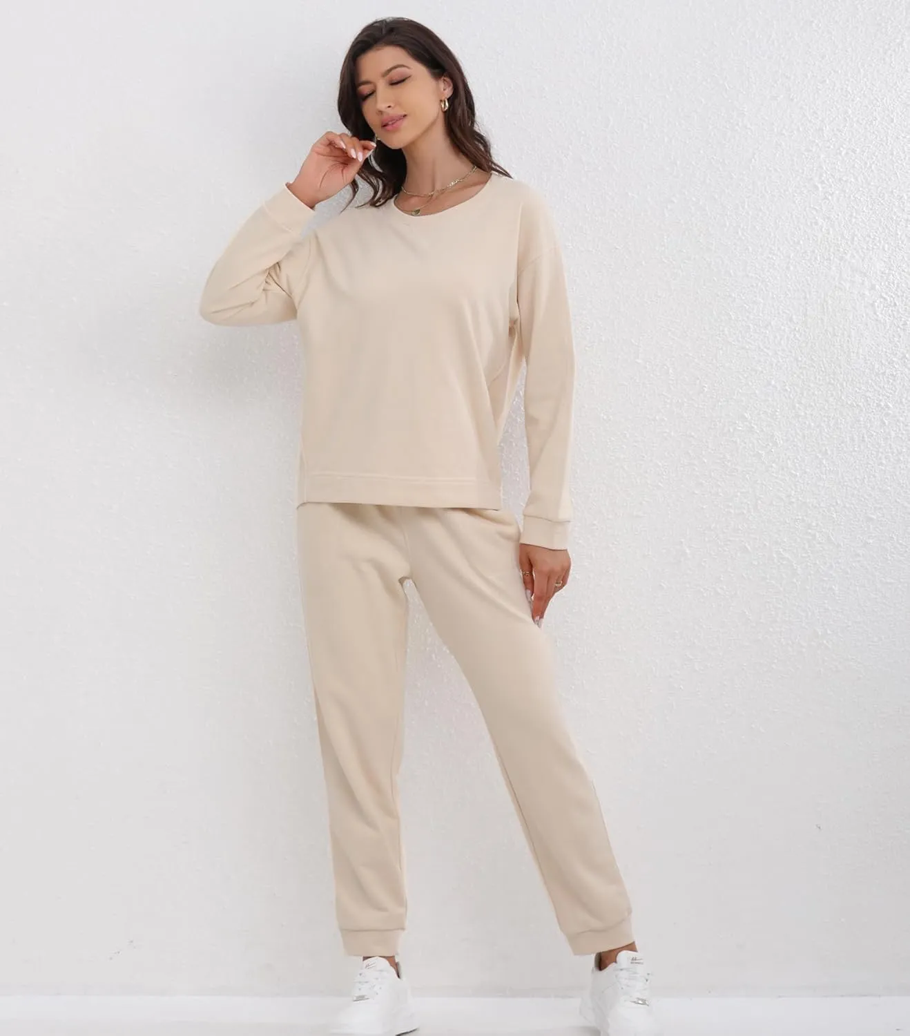 DAVID ARCHY Cotton Womens Pajama Sets Soft Comfy Pajamas For Women Set Round Neck Long Sleeve Top and Pants Sleepwear